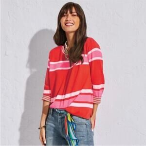 Cabi Cadet orange pink‎ white striped sweater size Medium #6168